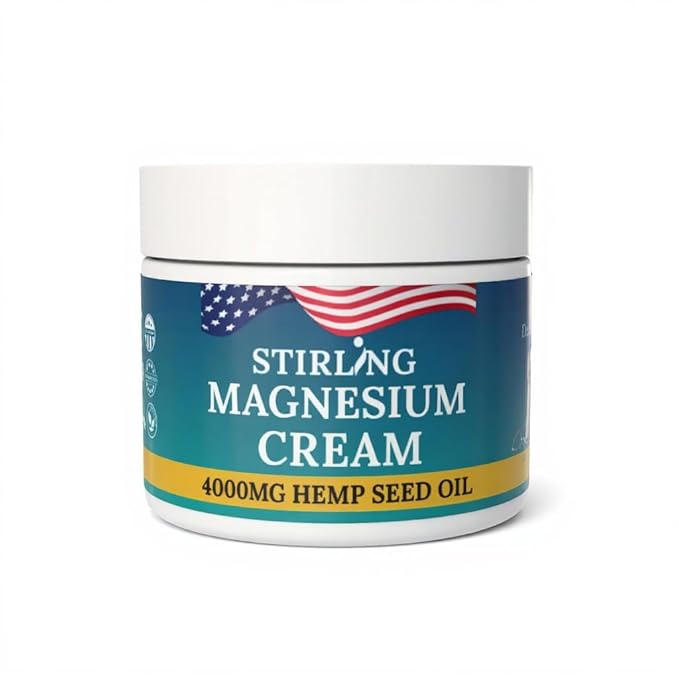 STIRLING Magnesium Cream - 4000mg Hemp Seed Oil + Magnesium &amp Arnica - Supports Joint Mobility Muscle Comfort &amp Back Function - Made in USA with Premium Ingredients