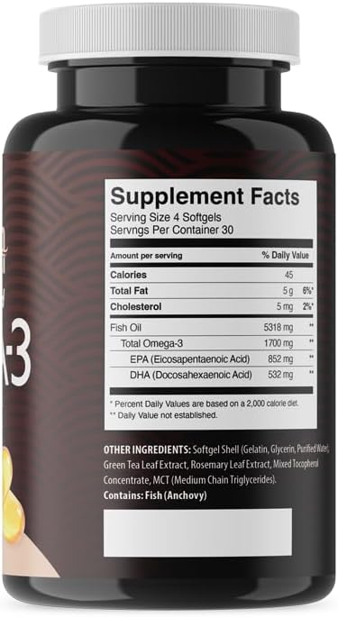 Regular Strength Omega 3 Supplements Fish Oil Omega 3 with EPA &amp DHA Supplement Wild Caught Fish Oil Capsules Omega3 Supplements Without Fishy Aftertaste 120 Softgels