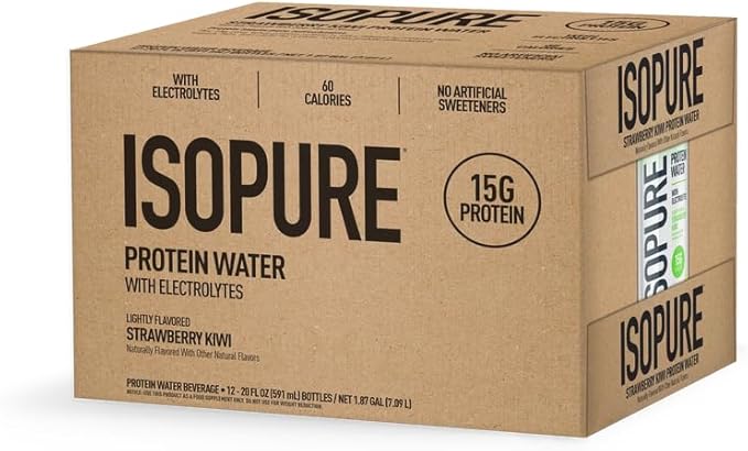 Isopure Clear Protein Water with Electrolytes 15g Whey Protein Isolate Zero Sugar Strawberry Kiwi 20 fl oz 12-Pack