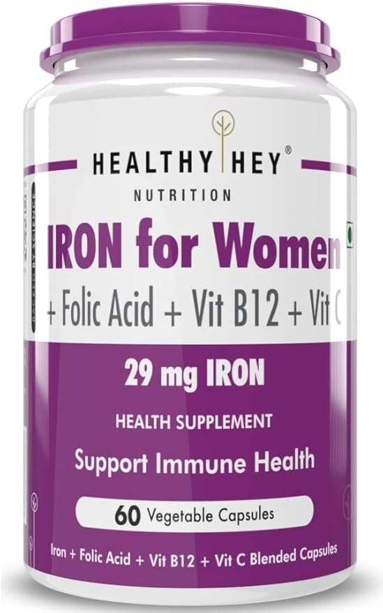 Iron Supplement for Women -100% Chelated - with Vitamin B12 Folic Acid &amp Vitamin C for High Absorption (60 Veg Capsules)