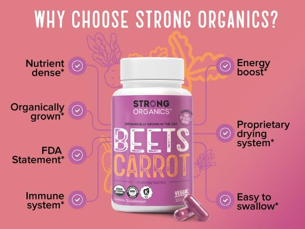 Beet &amp Carrot Juice Caps - USA Grown Organic Raw Cold Pressed for Eye Skin &amp Heart Health – Vegan Non GMO 120Ct