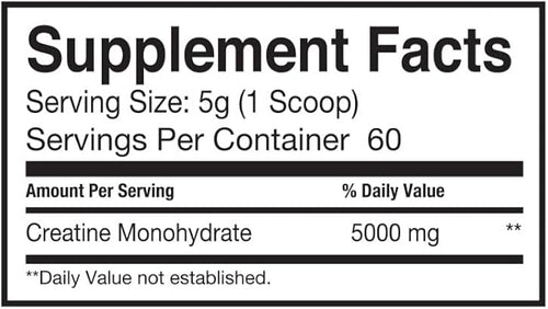 100% Pure Creatine Monohydrate Powder Micronized – No Fillers – No Sodium – No Sugar | 5 Grams per Serving | 300 Grams – 60 Servings