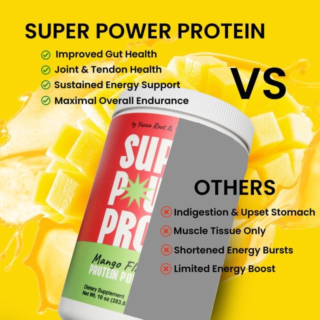 Hydrolyzed Beef Collagen Peptides Powder with Cordyceps &amp Yucca Root - Supports Muscle Recovery Gut &amp Joint Health - Mango Flavor Protein Powder 10oz