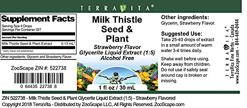 Milk Thistle Seed &amp Plant Glycerite Liquid Extract (1:5) - Strawberry Flavored (1 oz ZIN: 522738) - 3 Pack