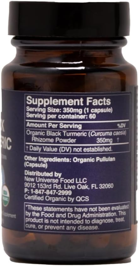 NUF- Organic Black Turmeric 350mg Whole Root Vegan Capsules- US Grown- Gluten Free - Non GMO- Joint Support - Healthy Inflammatory Response - Proper Immune Function