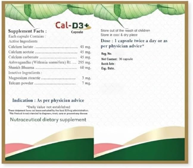 Cal-D3+ Capsules | Calcium Supplement | Essential for Strong &amp Healthy Bones | 30 Capsules