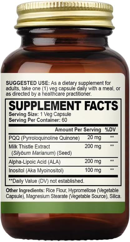 PQQ + Herbs Liver Supports-PQQ Liver Supplement-Pyrroloquinoline Quinone with Milk Thistle Extract for Liver Health-60 Veg Capsules