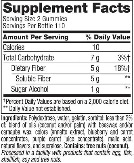 Vita Fiber Well Gummies Sugar Free Peach Raspberry &amp BlackBerry Flavors 220 Count (2 Pack)