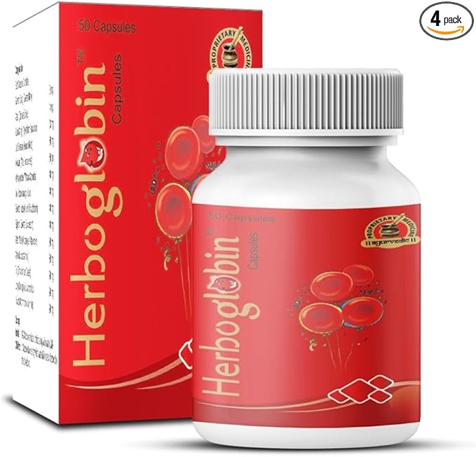 Herboglobin Capsule Herbal Remedy for Iron Deficiency Anemia 4 Packs of 50 Capsules