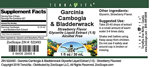 Garcinia Cambogia &amp Bladderwrack Glycerite Liquid Extract (1:5) - Strawberry Flavored (1 oz ZIN: 522493)