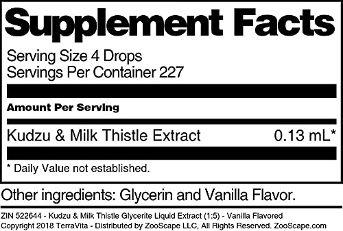 Kudzu &amp Milk Thistle Glycerite Liquid Extract (1:5) - Vanilla Flavored (1 oz ZIN: 522644)