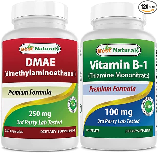 Best Naturals DMAE Supplement 250 mg &amp Vitamin B1 as Thiamine Mononitrate 100 mg
