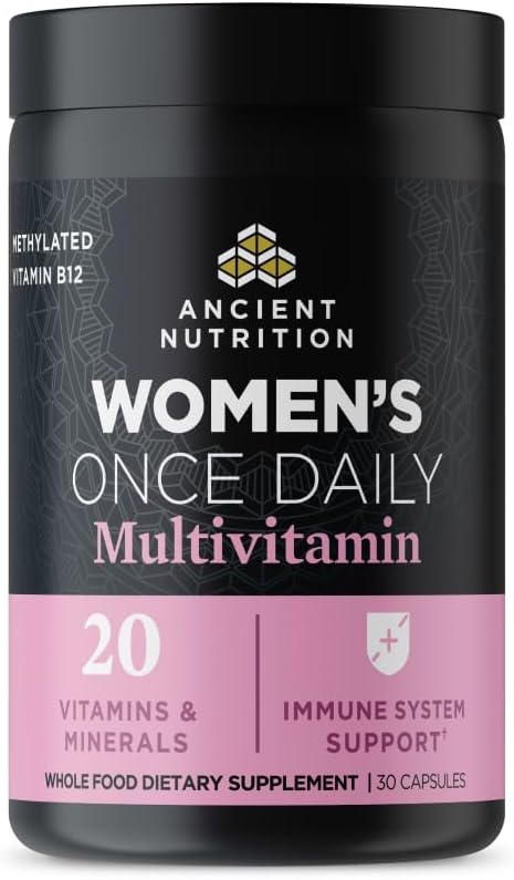 Ancient Nutrition Multivitamin for Women Women's Once Daily Supplement Methylated Vitamin B C K2 Magnesium Folate &amp Iron Supports Bone Health 30ct