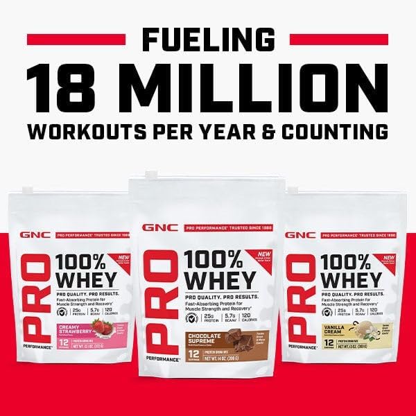 GNC Pro Performance 100% Whey Protein Powder 2.0 Fast Absorbing for Muscle Strength and Recovery Strawberry 12 Servings