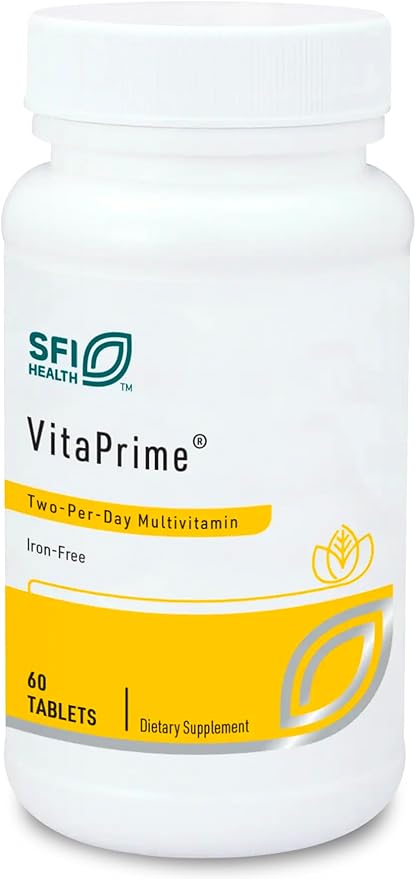 Klaire Labs SFI Health VitaPrime - Iron Free Multivitamin for Women &amp Men - Promote Immune Function &amp Support Nutritional Gaps - Two-Per-Day Multivitamin with Methyl Folate &amp B12 (60 Table