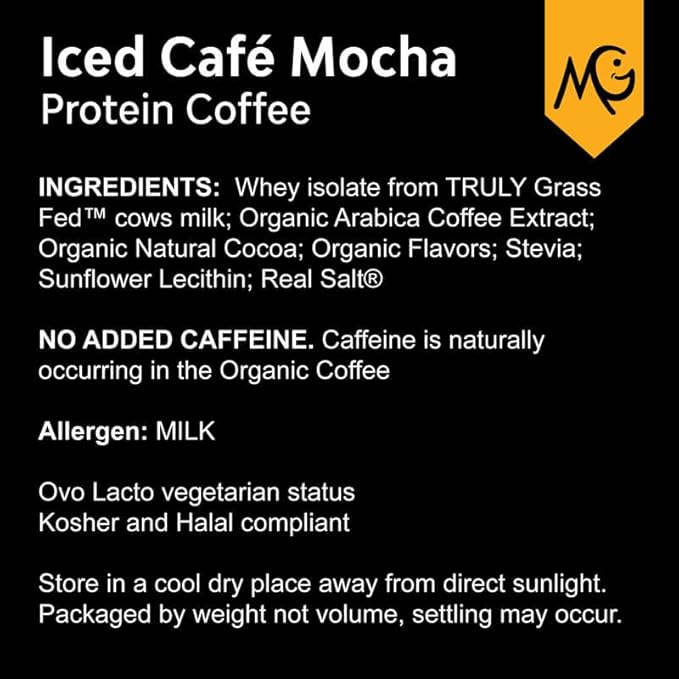 MariGold High Protein Coffee - Iced Café Mocha 20g Grass Fed Whey Protein Isolate Energy &amp Workout Boost 2 Shots Organic Espresso Non-GMO 2 Net Carb 1 Lb Bag 15 Servings