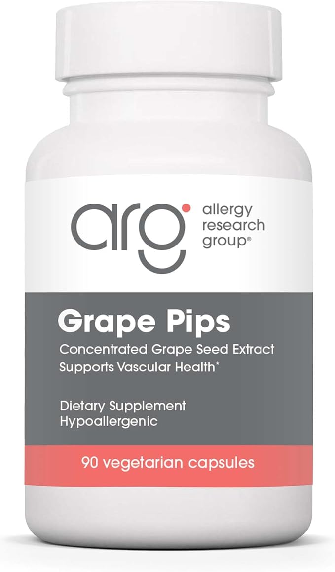 Allergy Research Group Grape Pips - Grape Seed Extract Proanthocyanidins Polyphenols Herbal Supplement Organic 300mg Capsules - 90 Count