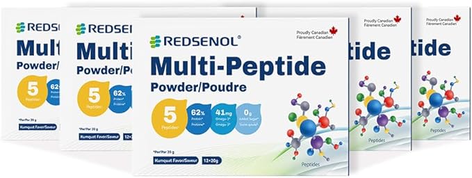 Multi-Peptide Powder 5 Small-Molecule Protein Peptides: Soy Ovalbumin Whey Sea Cucumber and Shiitake Peptides100% Absorption 62% Protein Omega 3 &amp6 Vitamins &amp Minerals (5 Boxes)