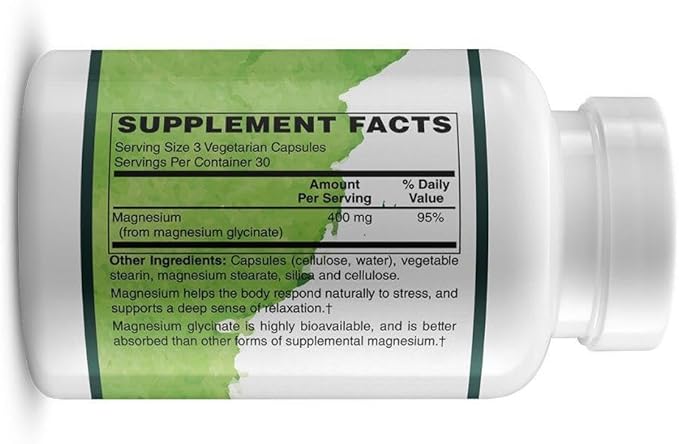Magnesium Glycinate - Supplement to Support Stress Relief Sleep Heart Health Nerves Muscles and Metabolism* - with Magnesium Glycinate - 90 Capsules