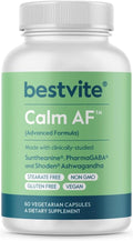 Calm AF (Advanced Formula) (60 Veggie Caps) - Clinically Studied Shoden Ashwagandha Suntheanine L Theanine PharmaGABA - No Stearates - Vegan - Non GMO - Gluten Free - Ashwagandha &amp GABA Suppleme