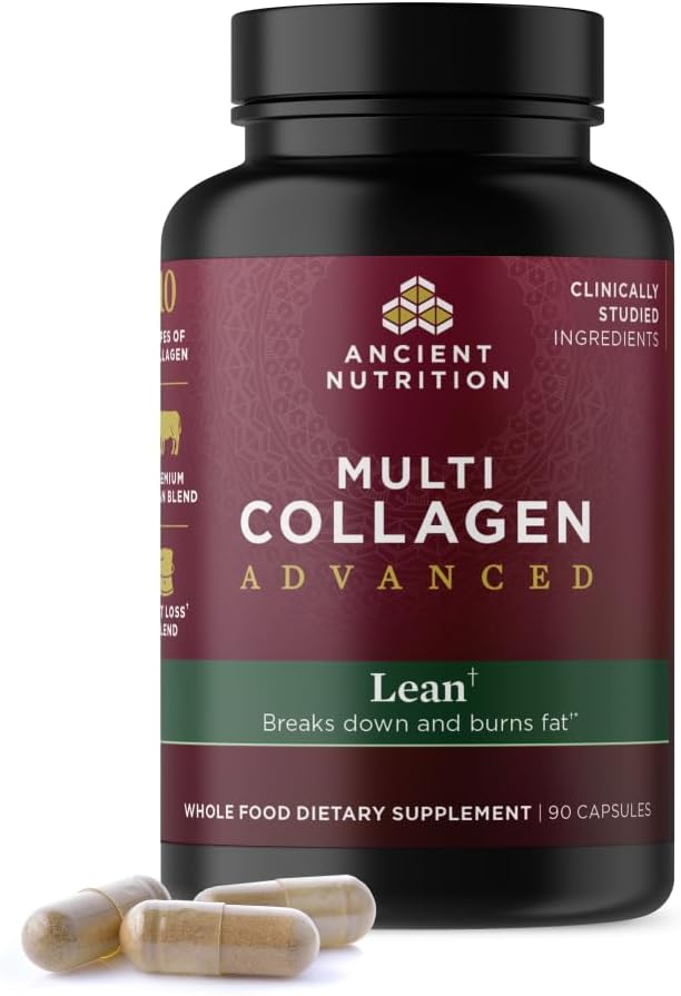 Ancient Nutrition Multi Collagen Advanced Lean with Probiotics Hydrolyzed Collagen Peptides Supports Healthy Weight Loss and Fat Loss 90 Count