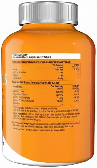 Calcium Plus with Calcium Citrate Vitamin D Magnesium and Zinc Ideal Supplement for Joint Support of Men &amp Women - 120 Tablets