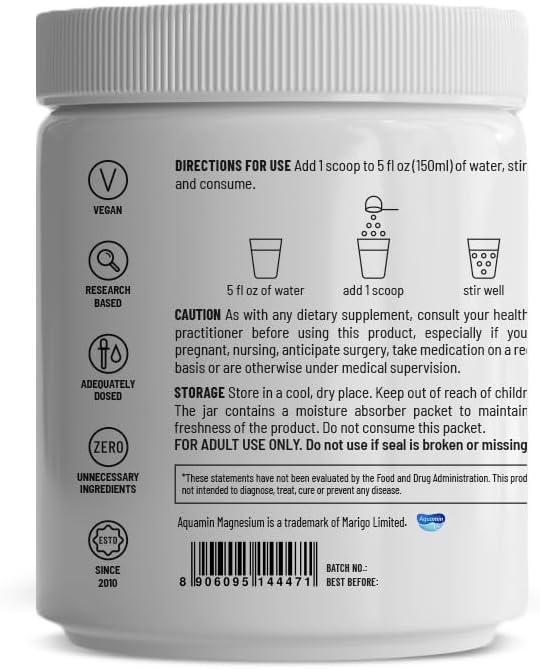 Unived Marine Magnesium Aquamin Magnesium Citrate 300mg from Sea Water Nerve Function Muscle Health Sleep and Recovery Support 30 Servings