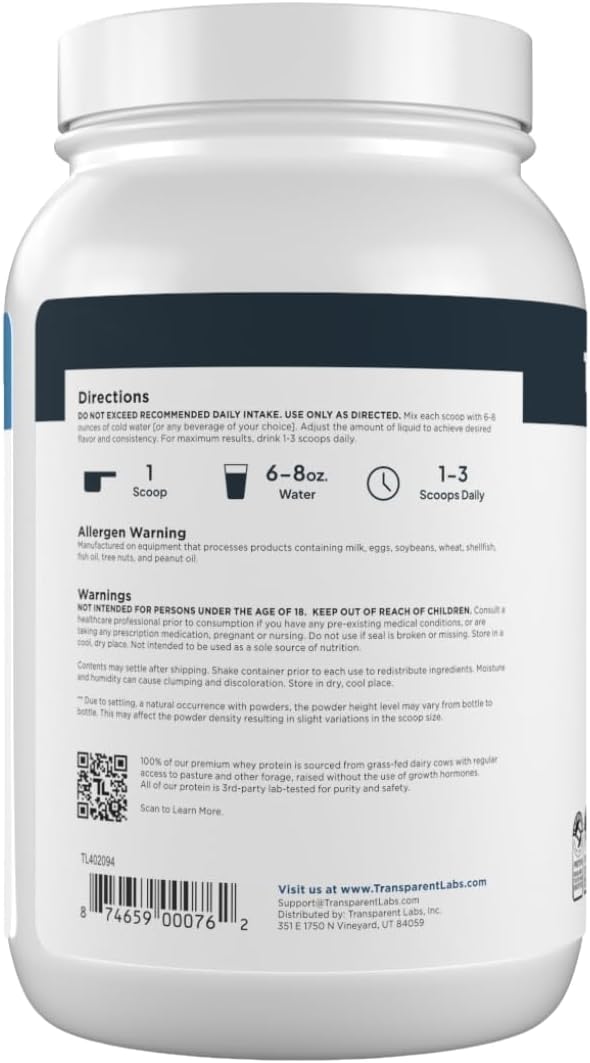 Transparent Labs Grass-Fed Whey Protein Isolate - Natural Flavor Gluten Free Whey Protein Powder w/ 28g of Protein per Serving &amp 9 Essential Amino Acids - 30 Servings Strawberry Milkshake