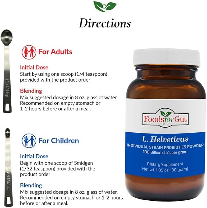 Foods For Gut Lactobacillus Helveticus Probiotic Powder 100 Billion cfu's | No Additives | Direct from Manufacturer | No Third-Party Storage | Immune Support | L. Helveticus | 30 Grams (1.05 Oz)