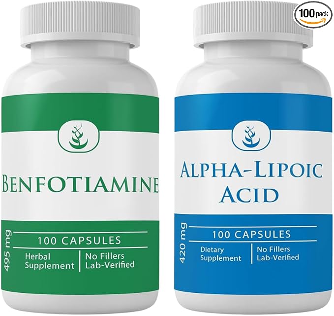 PURE ORIGINAL INGREDIENTS Benfotiamine and Alpha-Lipoic Acid Bundle 100 Capsules Each Always Pure No Additives or Fillers Lab Verified