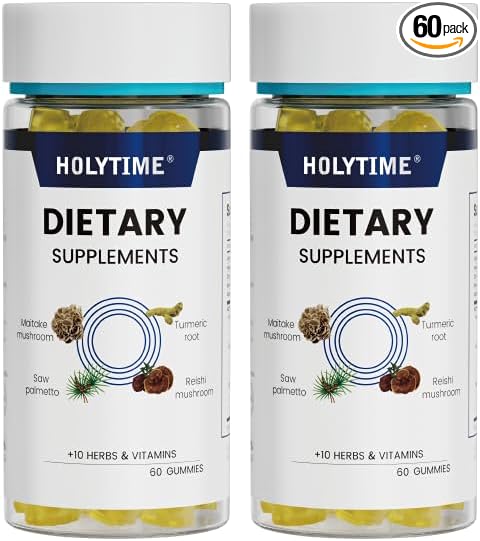 HolyTime Turmeric Gummies – 120 Count with Curcumin Maitake Reishi &amp Saw Palmetto – Plant-Based Joint Support Supplement for Daily Wellness – Gluten-Free Non-GMO &amp Naturally Flavored
