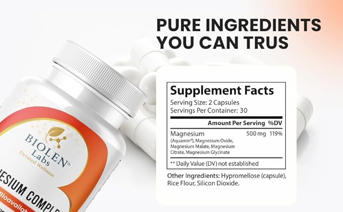 Magnesium Complex Max Bioavailability Formula for Energy Recovery Relaxation 60 Vegan Capsules Non-GMO Gluten-Free