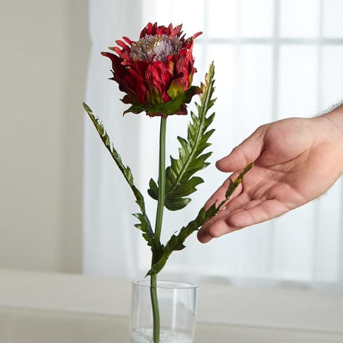 Factory Direct Craft Red Glittered Artificial Thistle Stem | 3 Pieces
