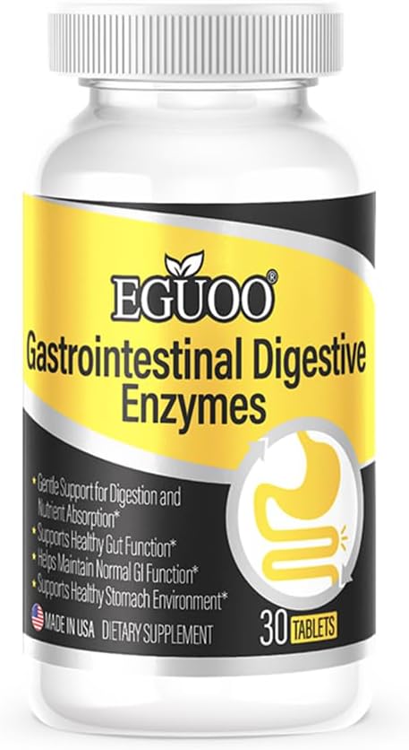 Gastrointestinal Digestive Enzymes Multi-Prebiotic Complex with Plant Extracts 30 Tablets Dietary Supplement for Gut Health and Digestion Support