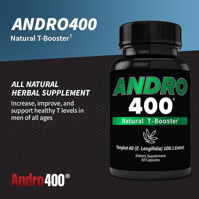 Andro400 Natural T Booster Supplements for Men – Traditional Tongkat Ali (Eurycoma Longifolia) 100:1 Extract – Herbal Formula for Energy Stamina &amp Metabolic Support – 1 Pack 60 Capsules