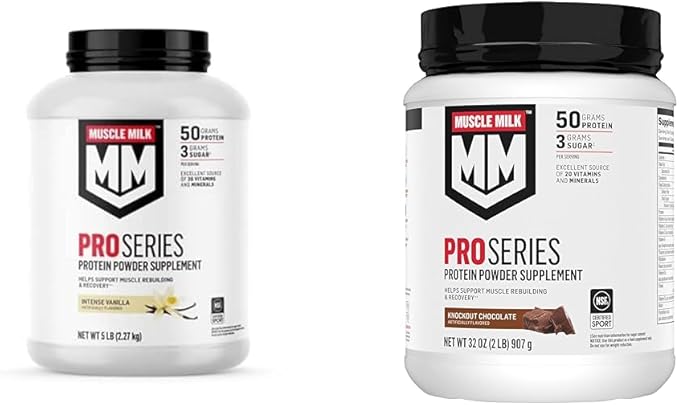 Muscle Milk Pro Series Protein Powder Supplement Intense Vanilla 5 Pound 28 Servings &amp Pro Series Protein Powder SupplementKnockout Chocolate2 Pound11 Servings50g Protein