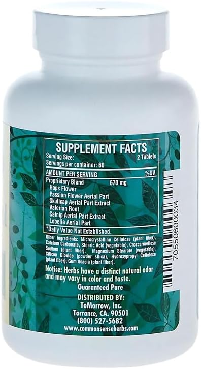 Common Sense Herbal Products Nerve Control: Central Nervous System Support (120 Tablets)