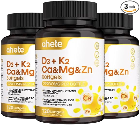 Vitamin D3 K2 Magnesium 10000 IU 120 mcg K2 Capsules 60 Count (Packs of 3) | with VIT B6 Zinc &amp Quercetin | D3K2 Supports Superior Absorption Energy Immune Muscle Health for Men &amp Women