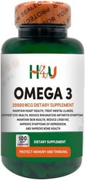 H4U Extra-Strength Omega-3 Supplements 20000 mcg Softgels with EPA and DHA - Immune Support Brain and Heart Health Optimal Wellness - Non-GMO 100 Softgels.
