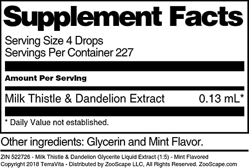 Milk Thistle &amp Dandelion Glycerite Liquid Extract (1:5) - Mint Flavored (1 oz ZIN: 522726)