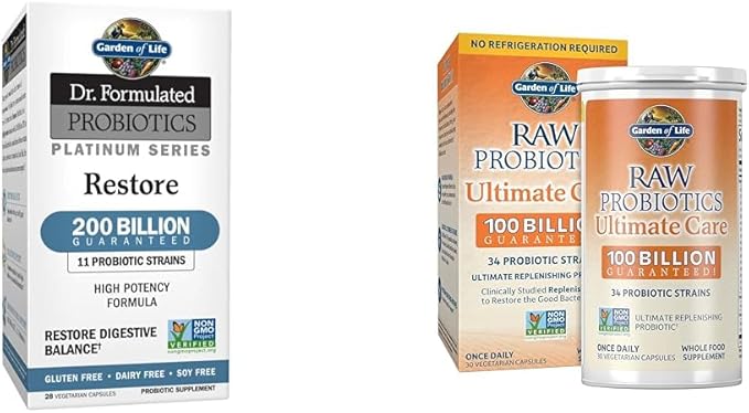 Garden of Life Dr. Formulated Probiotics Platinum Series 200 Billion CFU + Raw Probiotics 100 Billion CFU 34 Strains