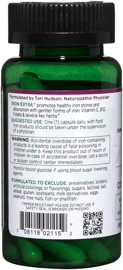 Vitanica Iron Extra Iron Supplement Enhanced Absorption with Vitamin C 500mg Methylfolate 400mcg B12 Vitamin 500mcg Calcium Yellow Dock Dandelion Root &amp Nettle Leaf Extract Vegan 60 Capsul