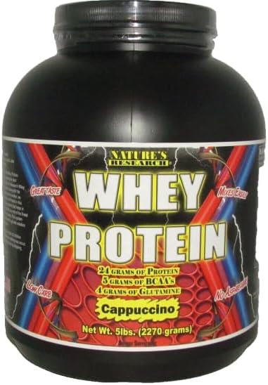 Natures Research Whey Protein 5lbs jug Cappuccino 75 Servings