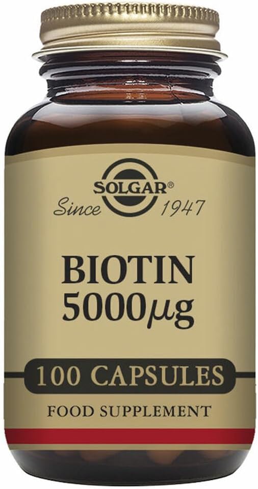 Solgar Biotin 5000 mcg - 50 Vegetable Capsules Pack of 2 - Supports Healthy Skin Nails &amp Hair - Non-GMO Vegan Gluten Free Dairy Free Kosher - 100 Total Servings