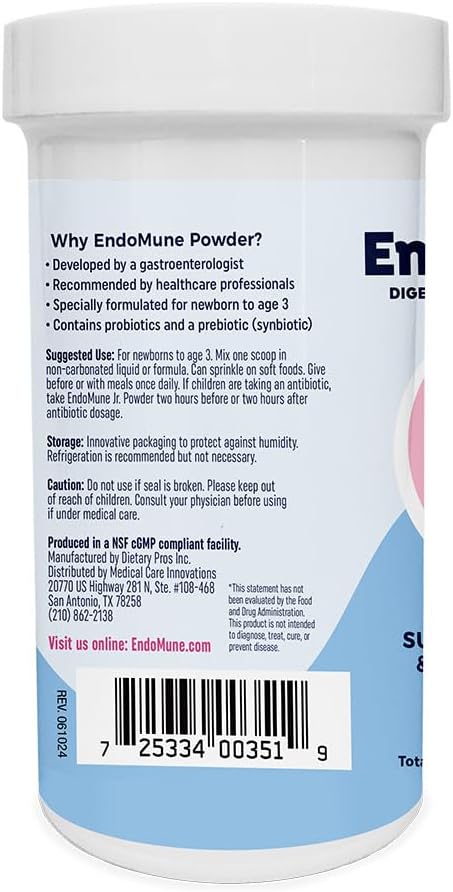 Endomune Jr Advanced Probiotic Powder for Newborns Infants Toddlers &amp Baby - 10 Billion CFUs - 4 Strains Bacteria &amp FOS Prebiotic - Physician Formulated - 60 Day Supply