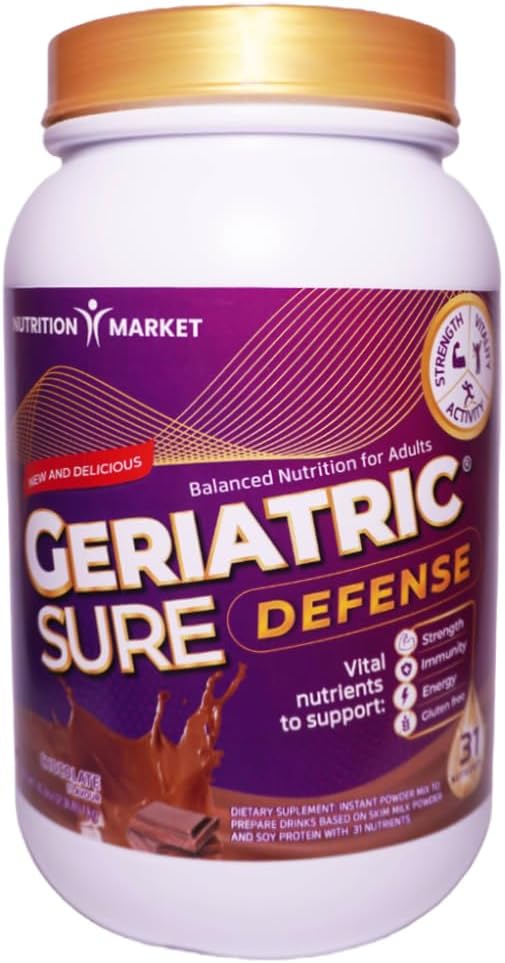 Defense Inmune-Active Geriatric Formula 40% Protein Daily Nutritional Supplement Powder with Fiber Muscle Strength Energy Wellbeing Beta-glucans Immune System Gluten Free Chocolate 1kg