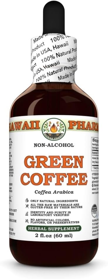 Green Coffee (Coffea Arabica) Dry Bean Glycerite Made in Hawaii All Natural Vegan Lab Tested Alcohol-Free Liquid Extract - 2 fl.oz