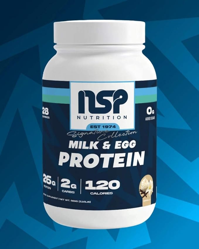 NSP Nutrition Milk &amp Egg Protein Powder | 26g Protein | 28 servings | perfect for sensitive stomachs | no bloating | build muscle | protein for sensitive stomachs French Vanilla
