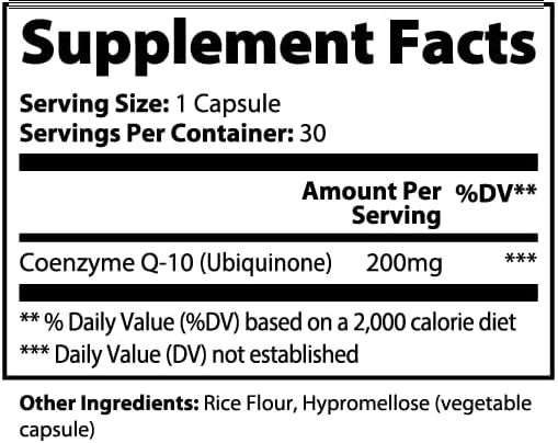 CoQ10 Ubiquinone 200mg 3rd Party Tested Optimally Absorbed Ubiquinone Vegan Gluten Free Dietary Supplement Support for Heart Health &amp Brain Function 30 Capsules