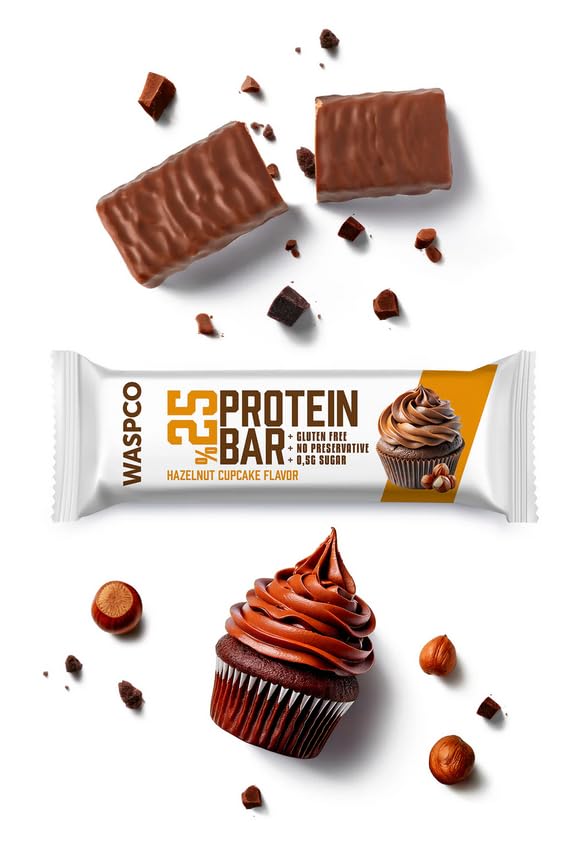 (12 Count) Protein Bars HAZELNUT CUPCAKE Gluten Free with 9g Protein and 0.5g Sugar36 G